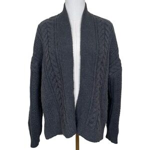 GAP Wool Alpaca Gray Chunky Cable Knit Cardigan Sweater S Fisherman Shawl Collar